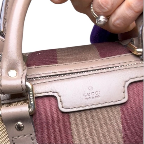 Gucci GG Supreme Canvas Web Stripe Boston Bag Brown Burgundy Crossbody - Picture 4 of 14